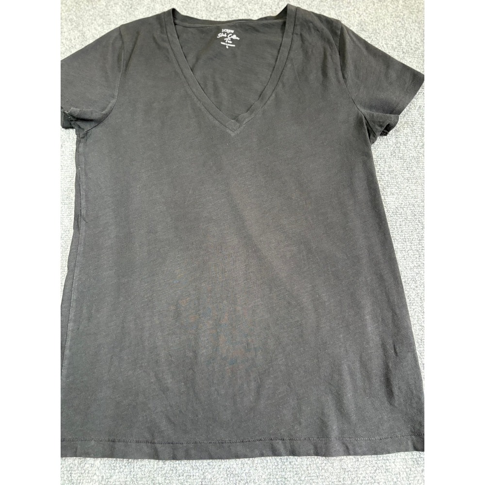 J.Crew Slub Cotton Tee Black V-Neck Short Sleeve T-Shirt Womens Large